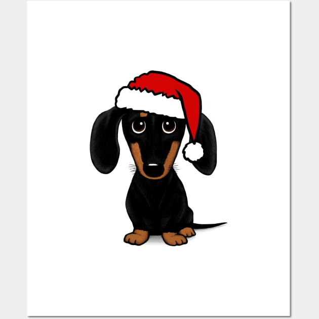 Santa Dachshund Black and Tan Wiener Dog Christmas Wall Art by Coffee Squirrel